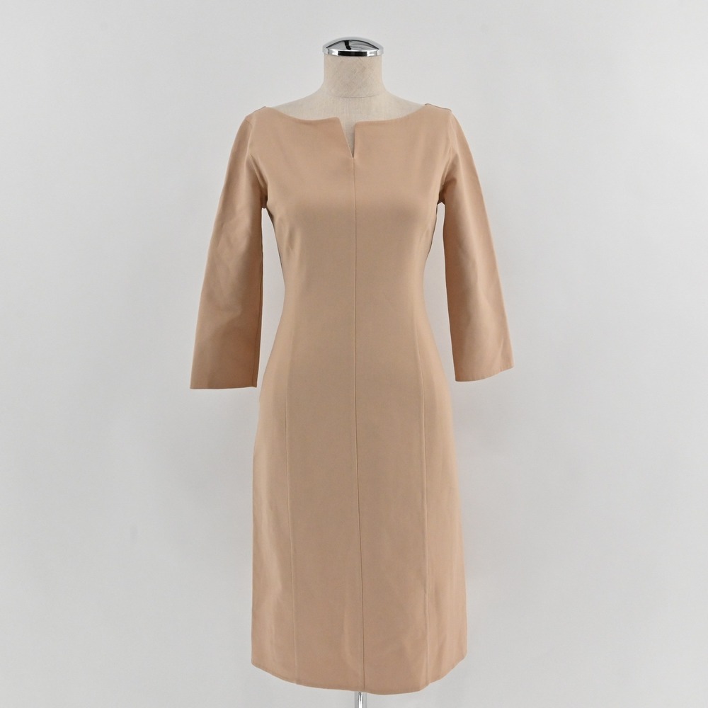 Barneys New York Sheath Dress Womens Size 4 Tan Virgin Wool Made in Italy Luxury